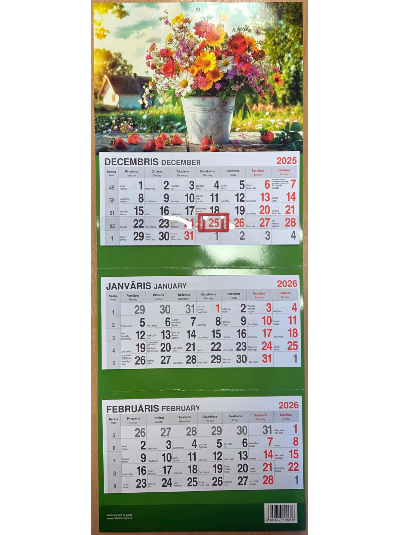 Kal. Sienas kalendārs 3daļīgs PL1{IMAGE}