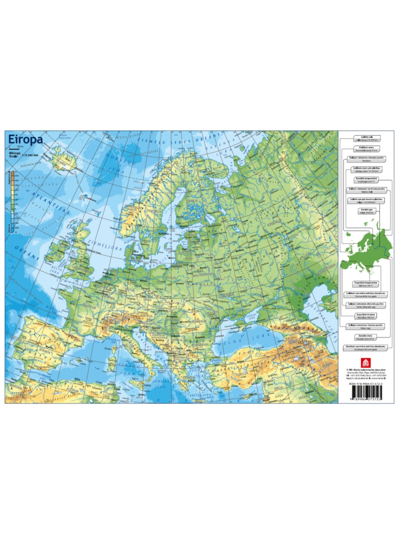 A3 Eiropas karte politiskā/fizioģeogrāfiskā1{IMAGE}